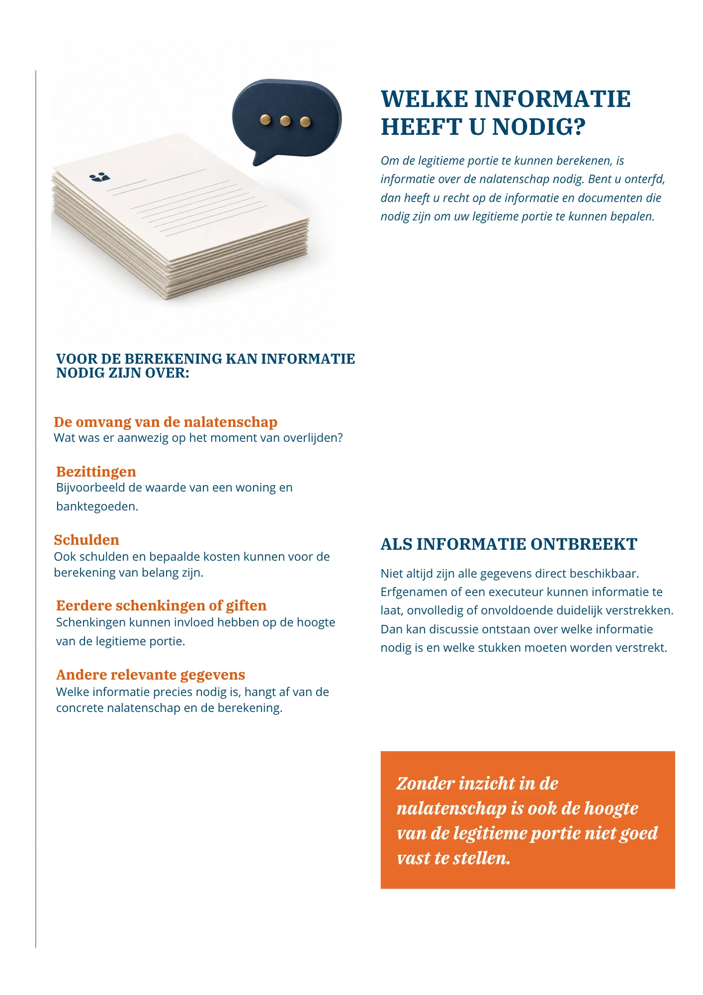 Pagina over informatie uit de nalatenschap die nodig is om de legitieme portie te berekenen